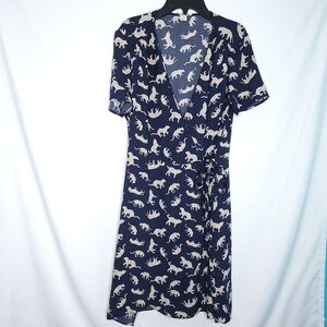 J. Crew Navy Dinosaur Print Wrap Dress